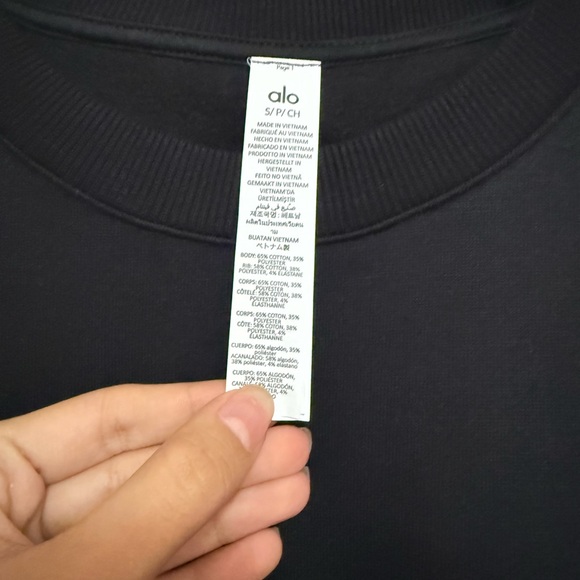 ALO Yoga Men's Black Crewneck Sweatshirt with White Logo - Picture 2 of 3